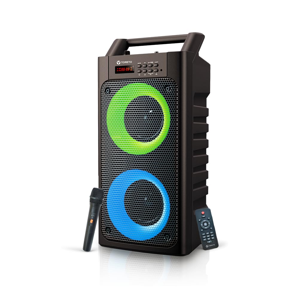 Toreto Party 30 Wireless 30W Bluetooth Party Speaker with Wireless Karaoke Mic, Dunamic RGB Light, USB Pen Drive, Aux-in Slot, Upto 6Hrs Playtime(Black) (B0CJVQ3VGK) Amazon Price History, Amazon Price Tracker