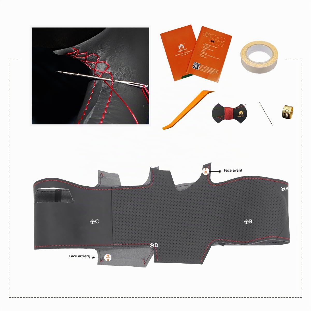 MEWANT Couvre Volant pour Peugeot 208/308/308 SW/2008/3008/ 508/508 SW/ 5008/Rifter Fait de Cuir Véritable
