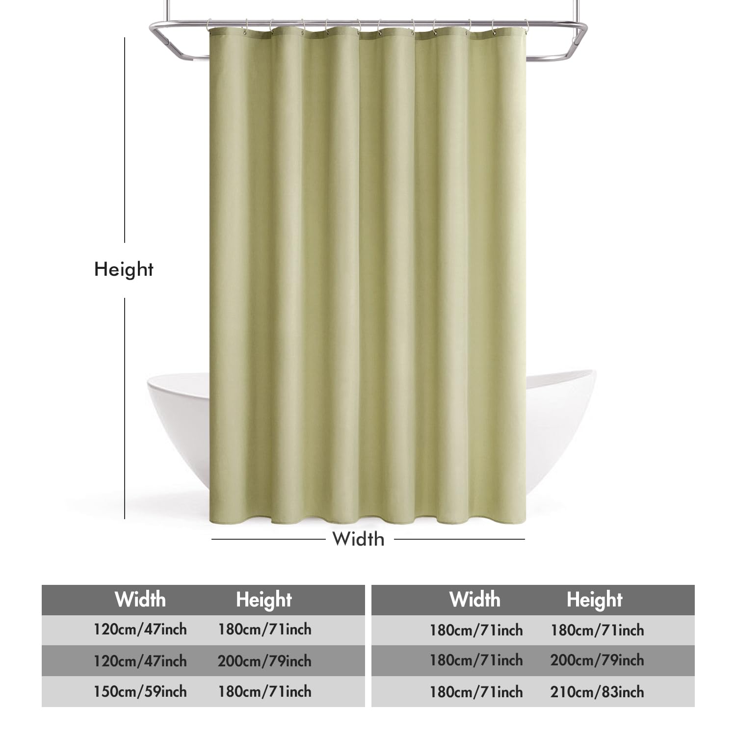 Douchegordijn Wafelstof Waterdicht met Metalen Douchegordijnringen - Anti-schimmel Stoffen Textiel Badkamer Gordijn Zwaar Badgordijn voor Badkamer Douchecabine - 152 x 214 cm (Crème