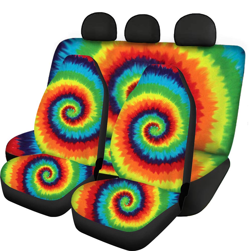 Tie-dye Tie-dye Design Akcesoria do wnętrza samochodu dla kobiet obejmują przedni uniwersalny pokrowiec na siedzenie wiadro i tylną ławkę pokrowiec ochronny nadaje się do prania uniwersalny