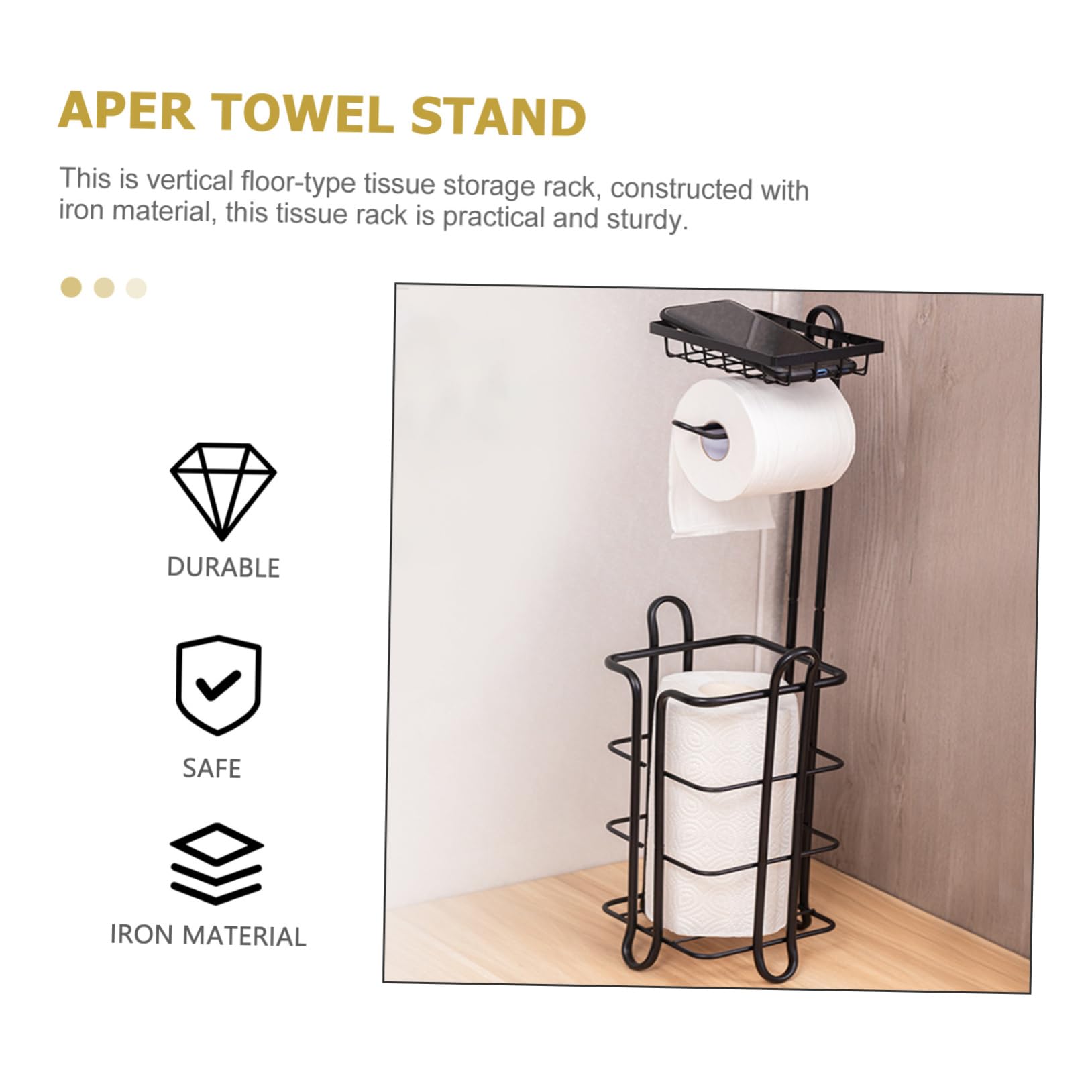 Uonlytech Portarrollos Estructura Resistente y Hierro Negro Vertical para Hierro Negro Diseño de Múltiples Capas Papel Higiénico para Baño y Cocina