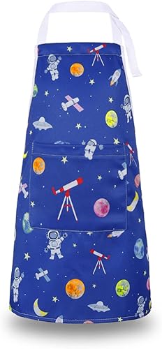 Miniatura 2 de RosieLily Delantal para niños pequeños, delantal de cocina para niños, delantal de astronauta para pintar, hornear, lindo delantal de arte para
