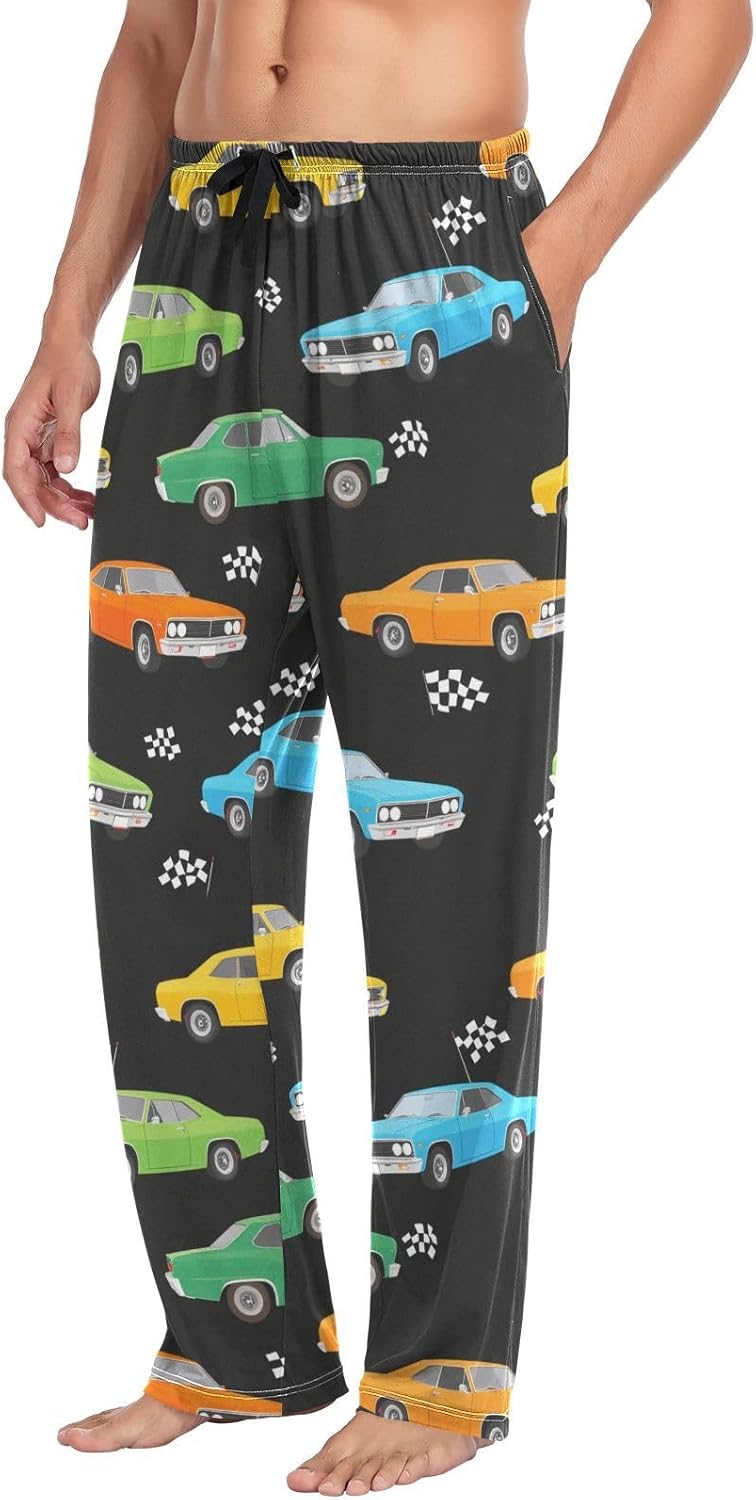 Pigsaly Retro Race Cars Pajama Pants Machinery Trucks Lounge Sleepwear PJs Men's Pajama Bottoms Casual Lightweight Sleep Pants S - Image 4