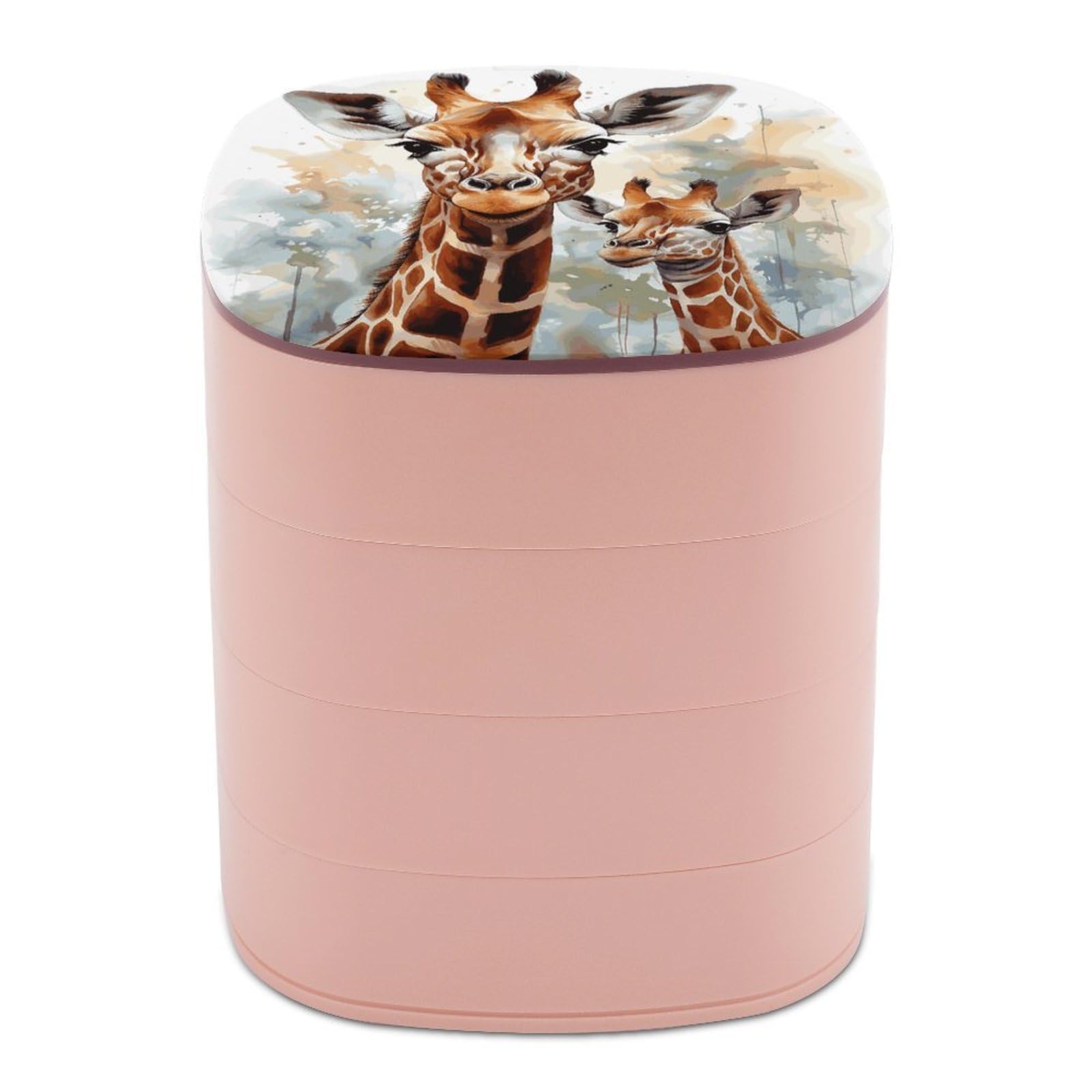 VstaDank Watercolor Deer Giraffe Jewelry Box 360° Rotatable Jewelry Organizer 4 Layers Jewelry Case with Lid Fashion Portable Earring Holder for Bracelets Rings Bracelets Vanity