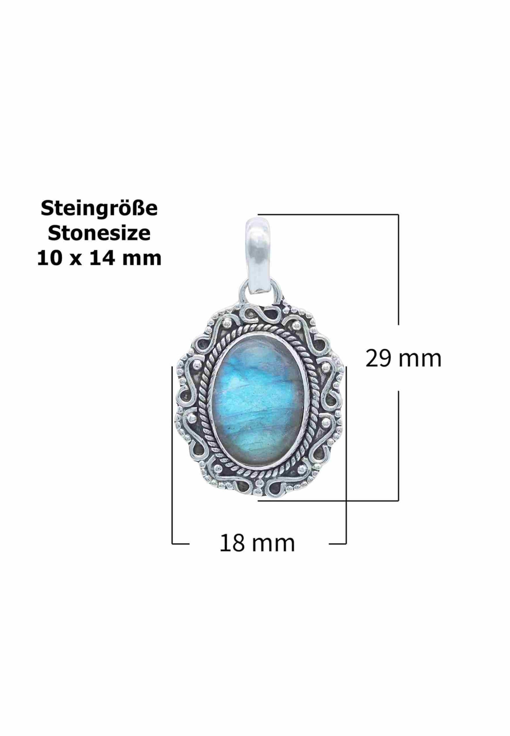 mantraroma Kettenanhänger 925 Silber KATUVA oval mit Edelstein