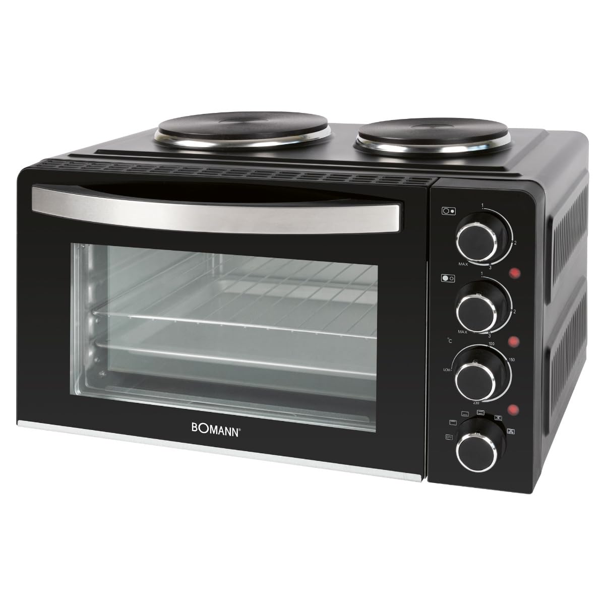Bomann®mini piekarnik z płytą grzewczą i rożnem | gotowanie i pieczenie w tym samym czasie | 28L obracające się ciepło w górę/dół 100°-230°C | 3100 W z akcesoriami | KK