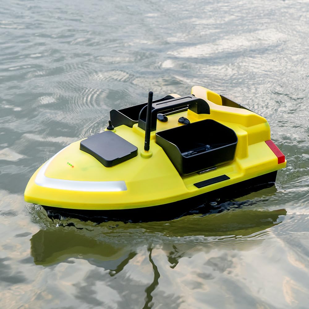 500m Futterboot mit GPS, 12000mAh Nachtangeln Fischköder Köderboot mit LED,10km/h, Fernbedienung Futterboote Bait Boat Ferngesteuertes Köderboot, 2 KG Beladung