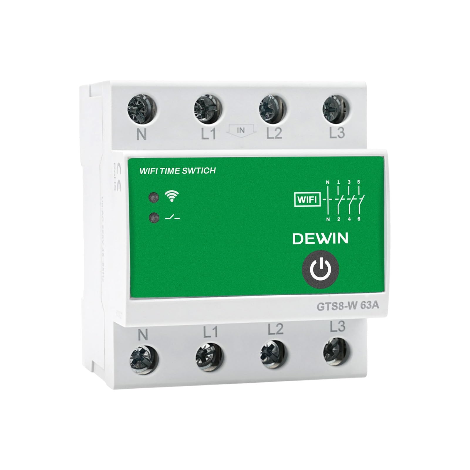 DEWIN Zeitschaltuhr Hutschiene WLAN, Intelligente Zeitschaltuhr Hutschiene WiFi Steuerschalter Tuya Schalter Fernbedienungsschalter mit APP 4P 63A AC 230V