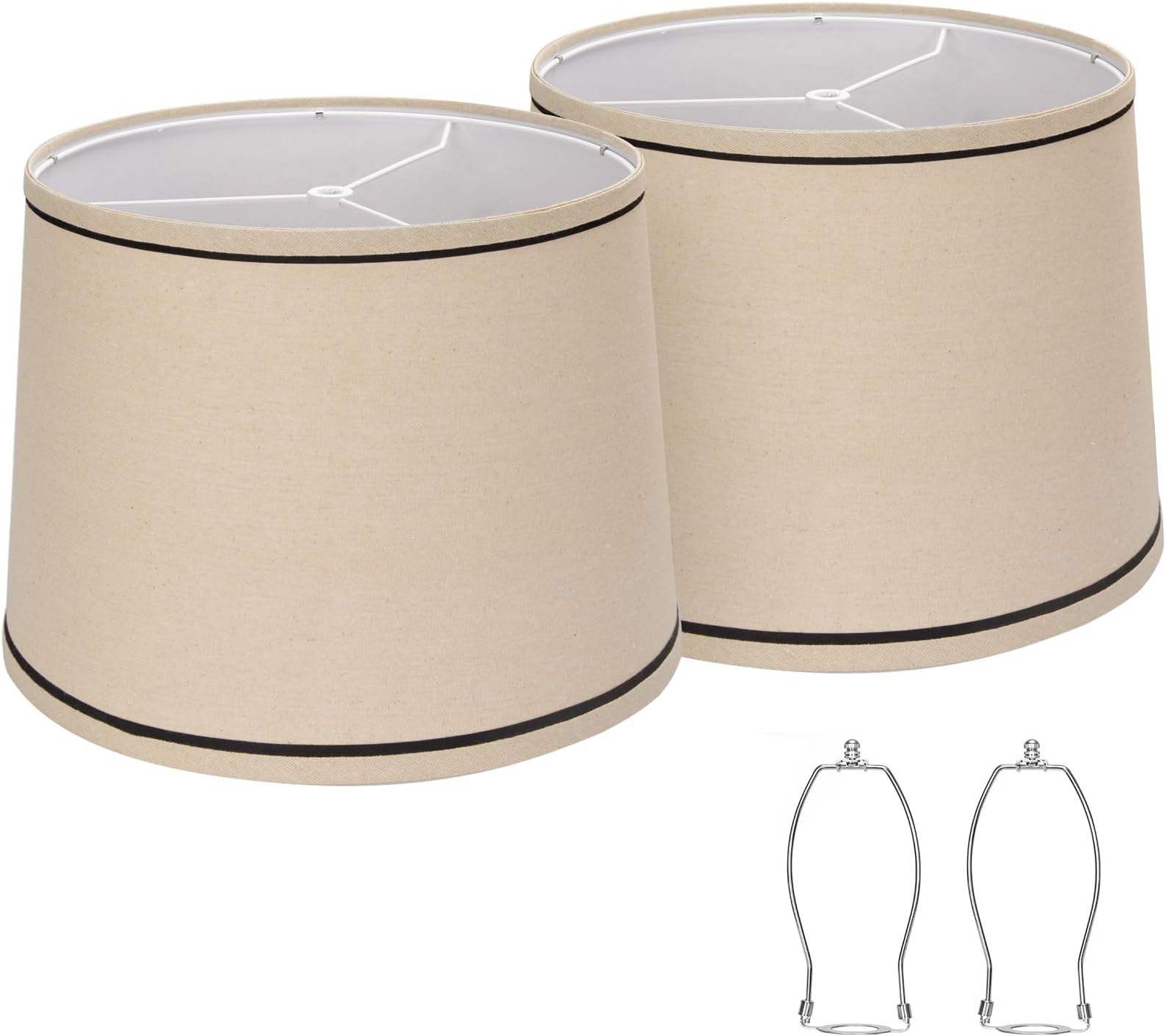 Drum Lampshades Set of 2, Medium Fabric Lamp shades for Table Lamps, Floor Lamps, Beige Linen Lamp shades 11.6" Top x 12.6" Bottom x 9.8" High Spider Fitter, Replacement Lampshades, Assembly Required