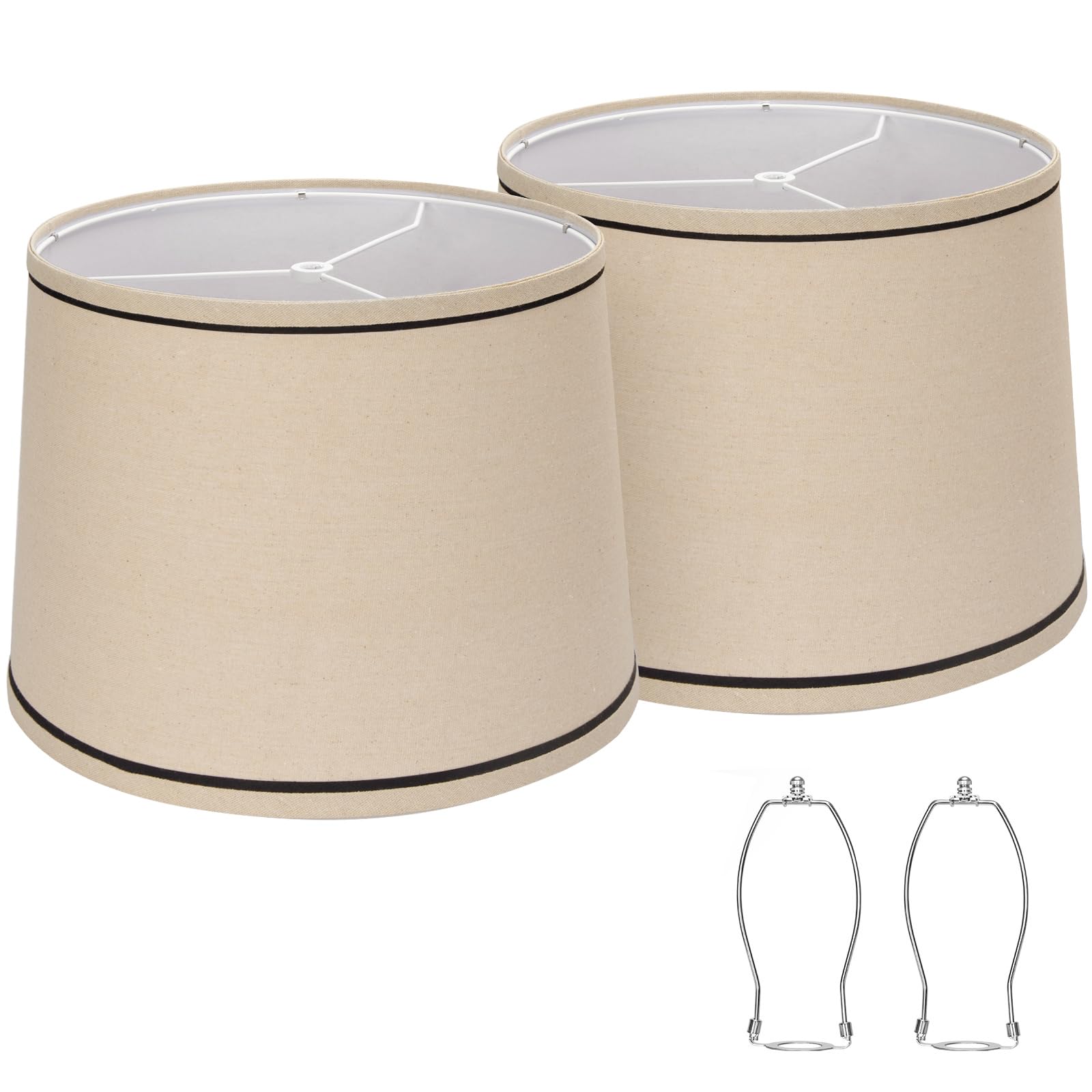 Drum Lampshades Set of 2, Medium Fabric Lamp shades for Table Lamps, Floor Lamps, Beige Linen Lamp shades 11.6" Top x 12.6" Bottom x 9.8" High Spider Fitter, Replacement Lampshades, Assembly Required