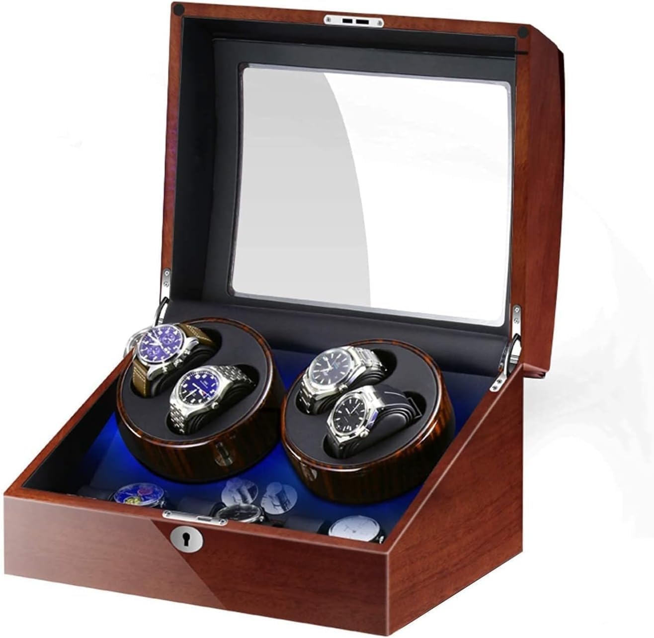 CGCSYZ Automatic Watch Winder for 4 Watches + 6 Storage Spaces with Quiet Motor, LED Backlight, Piano Paint Exterior Men & Women
