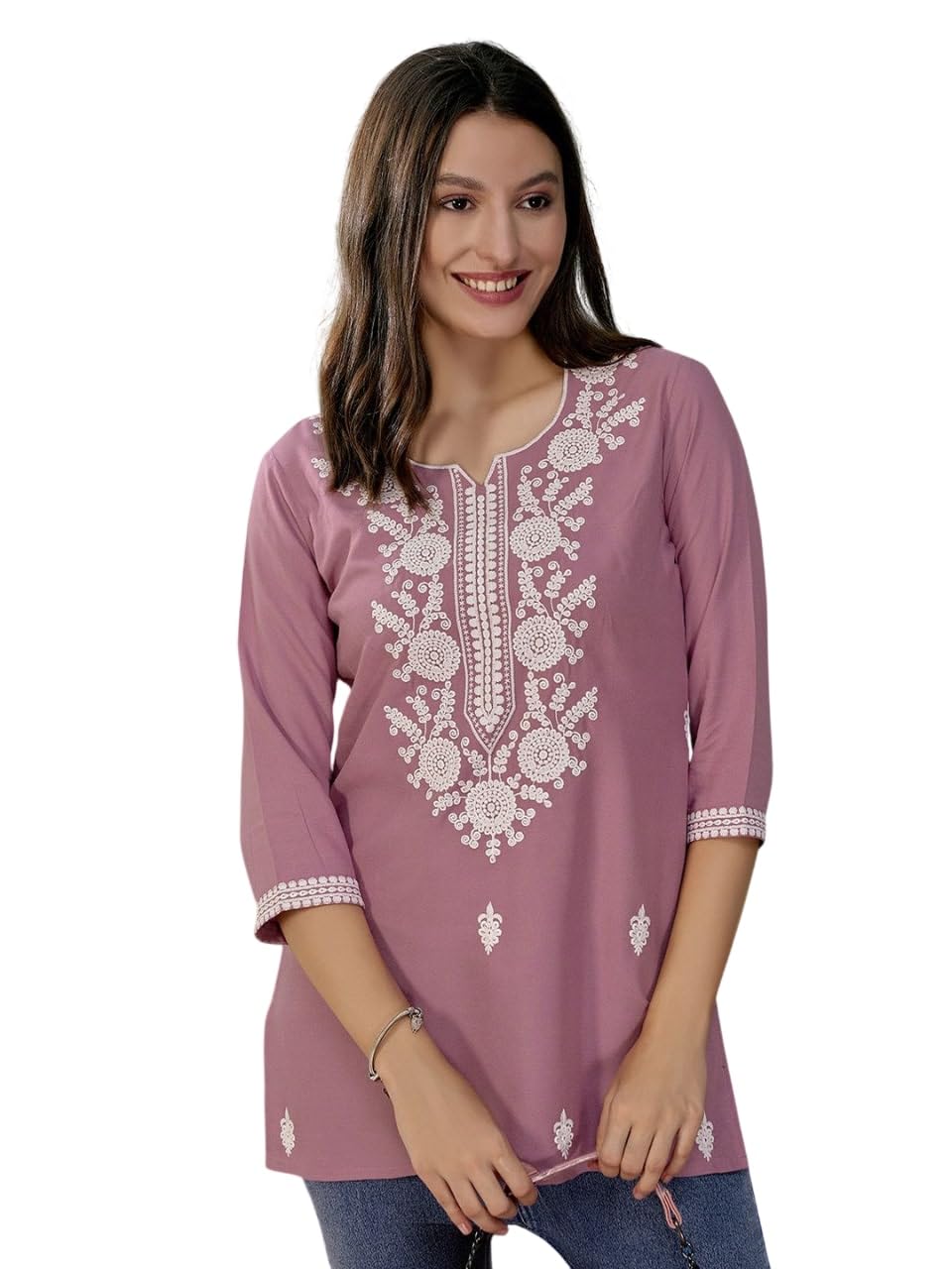 Women Ethnic Motifs Embroidered Work Cotton Short Kurti for Casual Wear-image-47