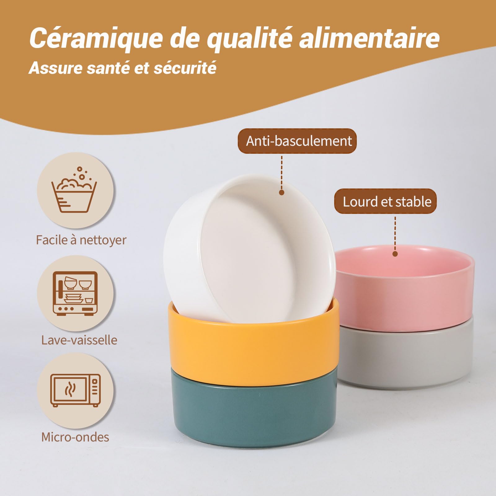 Gamelles surélevées en céramique Blanche pour Chat avec Support, gamelles surélevées pour Nourriture ou Eau pour Chats et Petits Chiens avec Coussinet en Caoutchouc antidérapant, Anti-Stress pour