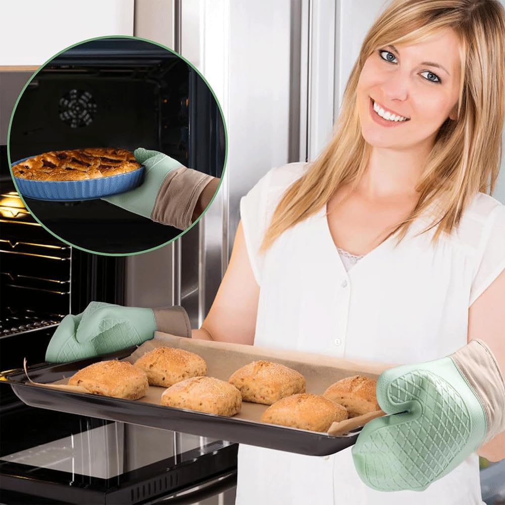 Set Di 2 Guanti Da Forno In Silicone Antiscivolo - Impermeabili, Resistenti Al Calore Fino A 232°C, Con Protezione Polso, Nero