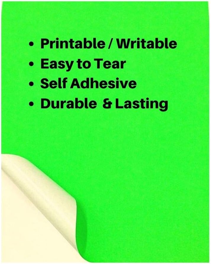 Fluorescent Bright Neon Green Sticker Paper - Shipping Label Full Sheet Adhesive -A4 Color Sticker Labels 8.27 x 11.69 inch for Laser/Inkjet Printers for Office Business School Project (20 Sheets) - Image 3