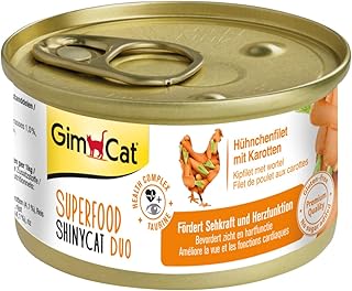 GimCat Superfood ShinyCat Duo Hühnchen mit Karotten - Katzenfutter mit saftigem Filet ohne Zuckerzusatz für ausgewachsene Katzen - 24 Dosen (24 x 70 g)