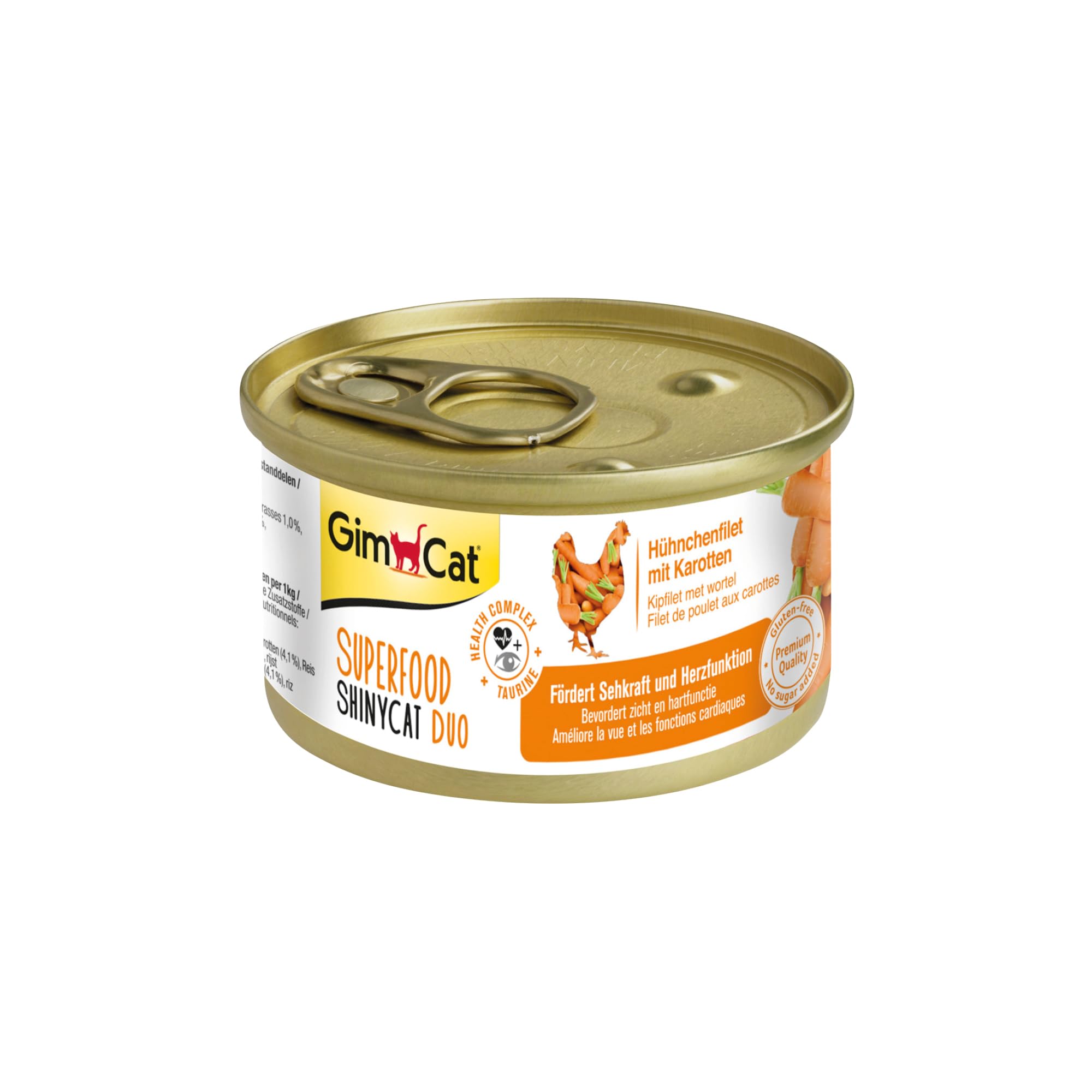 GimCat Superfood ShinyCat Duo pollo con zanahorias - Comida para gatos con jugoso filete y sin azúcar añadido, para gatos adultos - 24 latas (24 x 70 g)