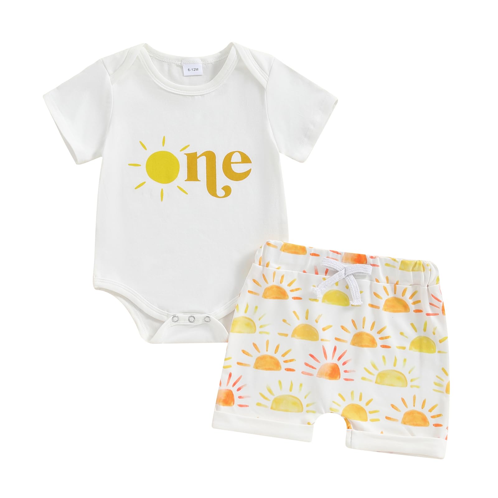FYBITBO 1st Birthday Baby Boy Outfit Sun One Shirt Romper Short Sleeve Bodysuit and Shorts First Birthday Boy Clothes Set (White-Sun One, 12-18 Months)