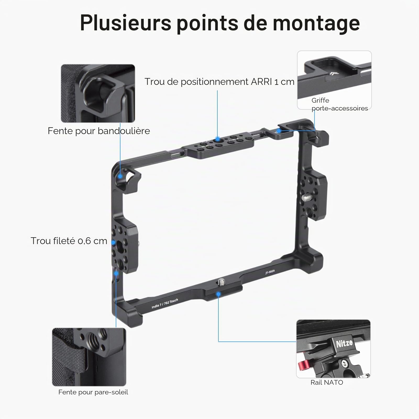 Nitze Cage pour Moniteur SmallHD Indie 7/702 Touch 7" avec Pare-Soleil - JT-S02B