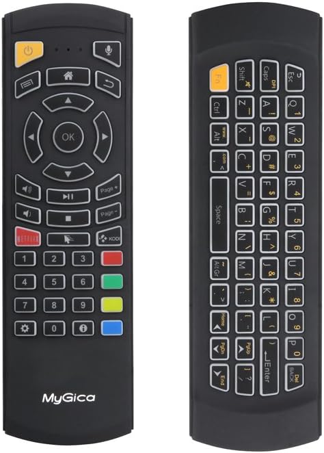 MyGica KR-303 Gyroscope Air Mouse Control with Full QWERTY Backlit Keyboard |Built In Microphone for Voice control & Rechargeable Battery