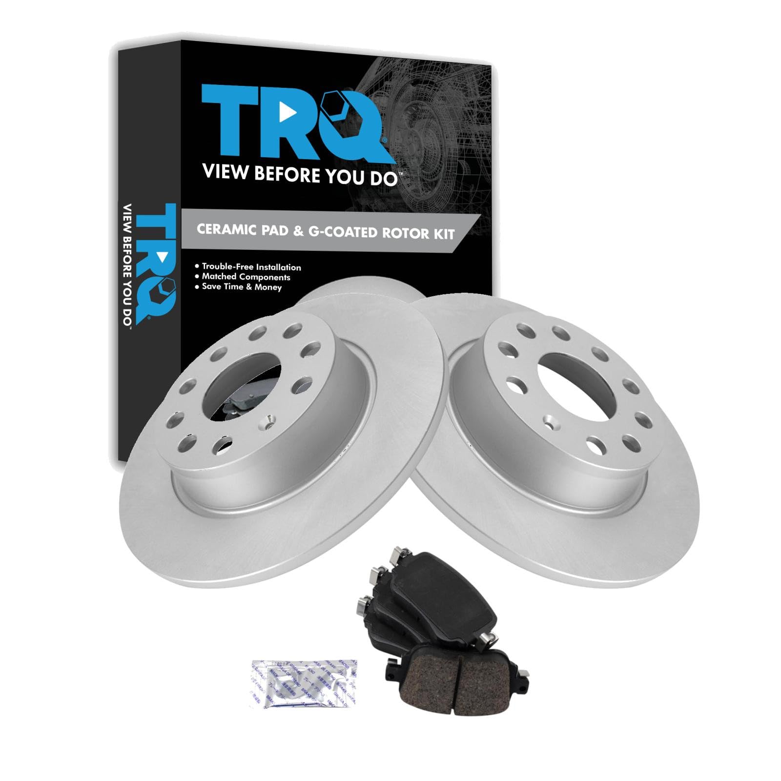 TRQ Rear Brake Pad and Rotor Set Ceramic G Coated 272mm Rotors Compatible with 2015-2021 Volkswagen Golf 2017-2019 Golf Alltrack 2015-2019 SportWagen 2015-2018 GTI 2015-2021 Passat