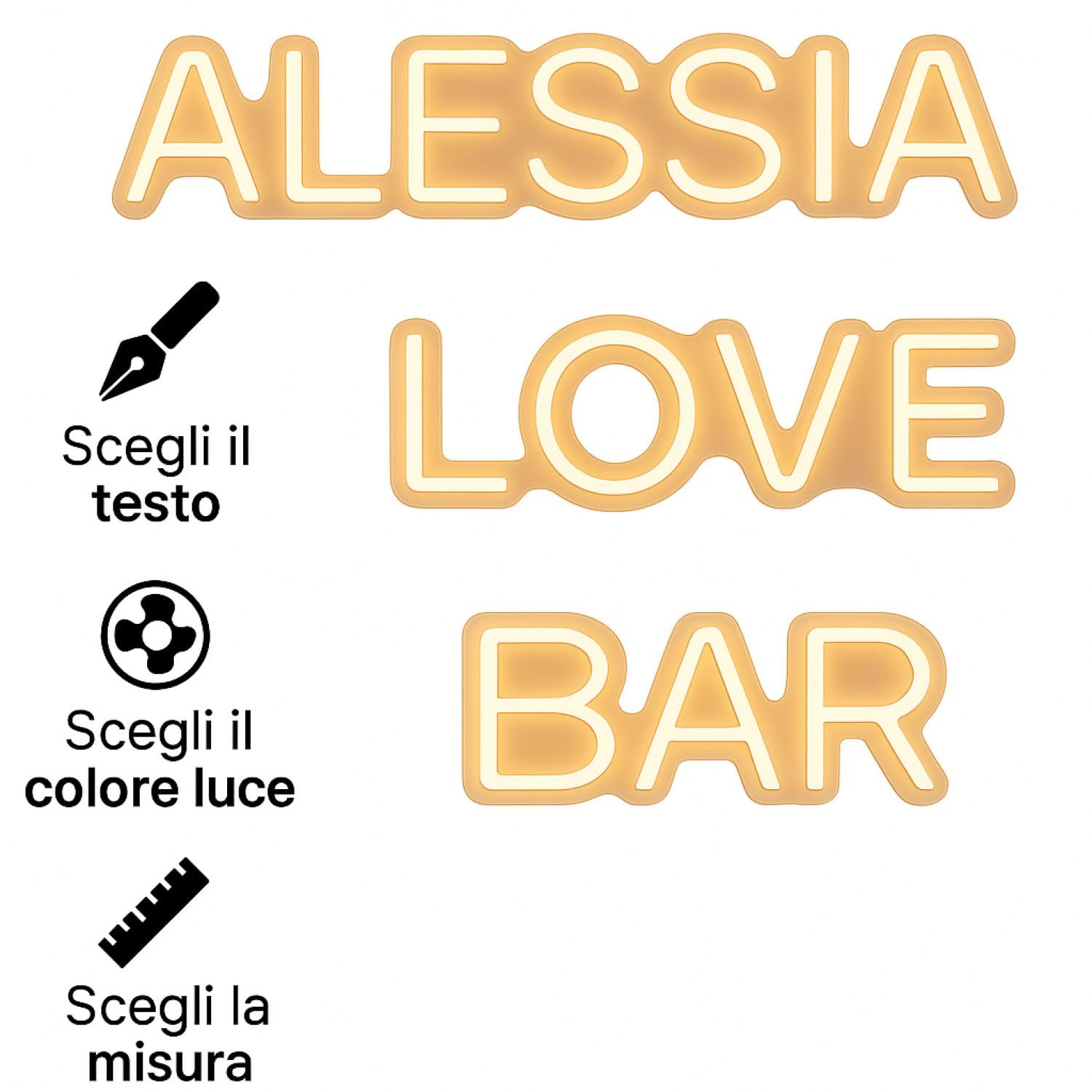 Gruppo Veneziano - insegna Neon Led Personalizzata Personalizza Ora la Tua Scritta Led luminosa - ideale per regali, feste, negozi - 100% Made in Italy