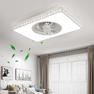 SLYT Wentylator sufitowy z oświetleniem, nowoczesna lampa sufitowa LED z pilotem zdalnego sterowania, przyciemniana prędkość wiatru, regulowana cicha, niewidoczna lampa wentylatora, do sypialni, salonu (prostokątna)