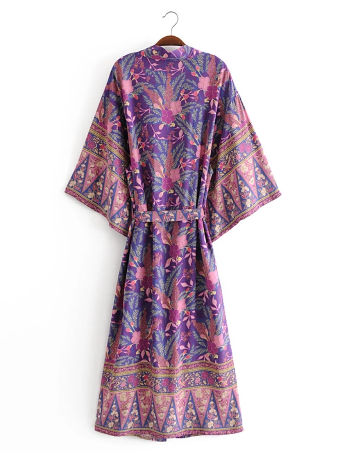 Disimlarl Kimono bohemio con estampado floral para mujer, con cuello en V, mangas murciélago, rayón, maxi bata para cubrir el bikini