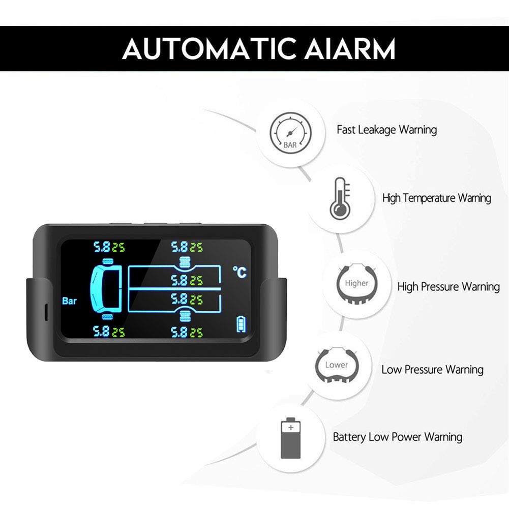 Monitoraggio Della Pressione Del Pneumatico di Potenza Solare Wireless TPMS Con 4 Sensori Esterni LCD Display A Tempo Reale Auto Temperatura Della Pressione Della Pneumatica Per Auto,14.5bar