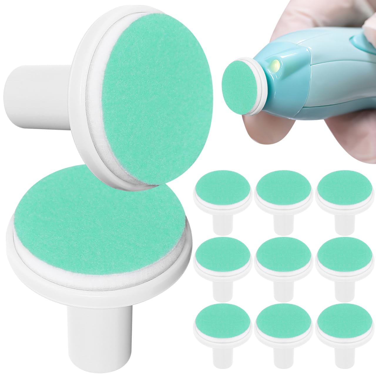 Housoutil 24 Stück elektrische Nagelfeile Baby-Ersatzpads, grüne Baby-Nagelfeile elektrische Ersatz, gefrostete Baby-Nagelknipserklingen, geeignet für Standard-Baby-Nagelfeilen ab 12 Monaten