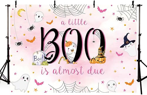 Miniatura 8 de MEHOFOND Telón de fondo bohemio de Halloween de 8 x 6 pies para baby shower, fantasma blanco boheniano a Little Boo is Almost Due fondo naranja,