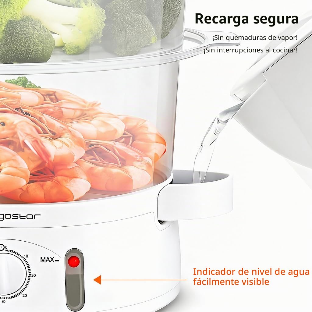 Aigostar Fitfoodie 30CFO - Vaporera Eléctrica 9L Capacidad, 800 W, Libre de BPA, Temporizador hasta 60 Minutos. 3 Recipientes Apilables, Cuenco para Preparar arroz. Diseño Exclusivo