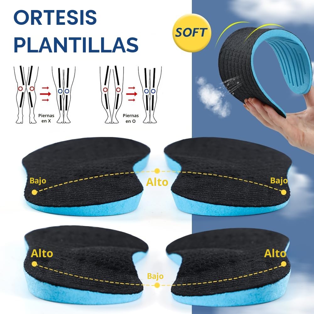 Plantillas correctoras de supinación para fascitis plantar pies planos piernas O/X