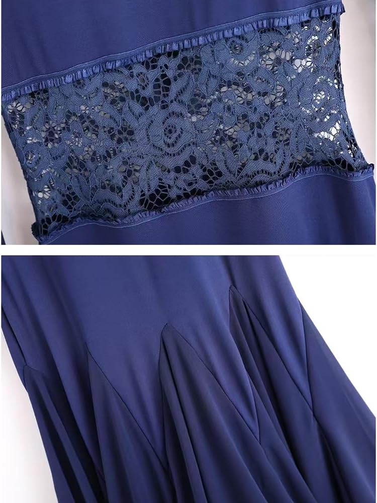 Size medium Color Dark Blue Dance and Sway Lace Ballroom Performance Dance Dress Women's Foxtrot Waltz Training Dancing Outfit Modern Flamenco Training Skirt