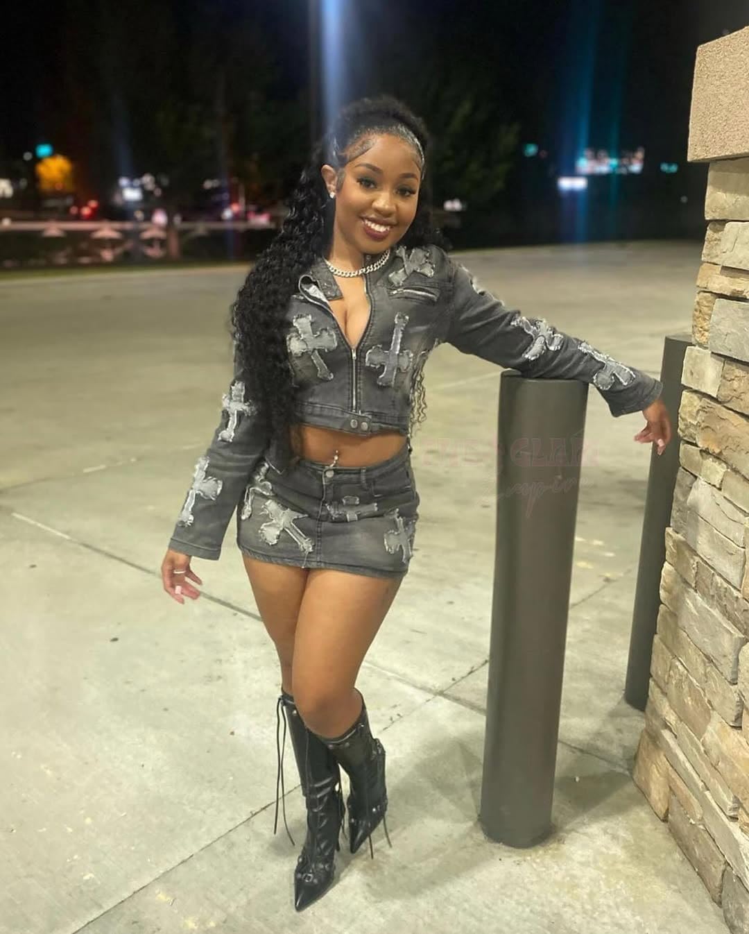 Vssjavun Women 2 Piece Denim Outfit Sexy Long Sleeve Zip Up Jean Jacket Bodycon Mini Skirt Sets - Image 5