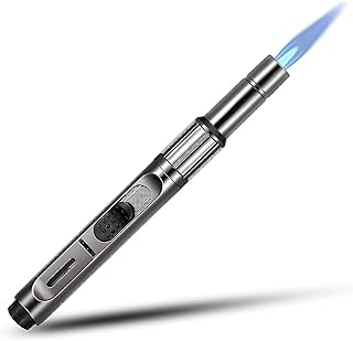 Butane Torch Lighter Long Butane Lighter Refillable Kitchen Torch Lighter with Visible Fuel Window Adjustable Jet Flame Pen Lighter Butane Lighter for Grill Fireplace