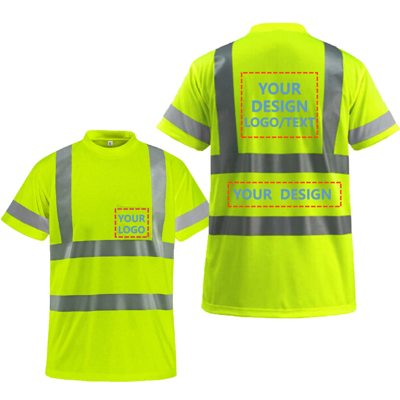 Custom Logo High Visibility Reflective Shirts for Men and Women Class 2 Safety Shirts with 6 Reflective Tapes and Pocket Hi Vis Workshirt Yellow
