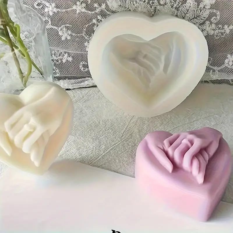 Scented Candle Fondant Silicone Mold Valentine Day Love Holding Hands Engagement Proposal Wax Soap Handmade Heart Shape | Reusable Washable for Decorating Art Cakes Crafts (Pack of 1)-image-15