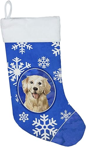Caroline's Treasures CK3916CS Golden Retriever Copos de nieve de invierno, medias colgantes para chimenea, decoración de fiesta de Navidad,