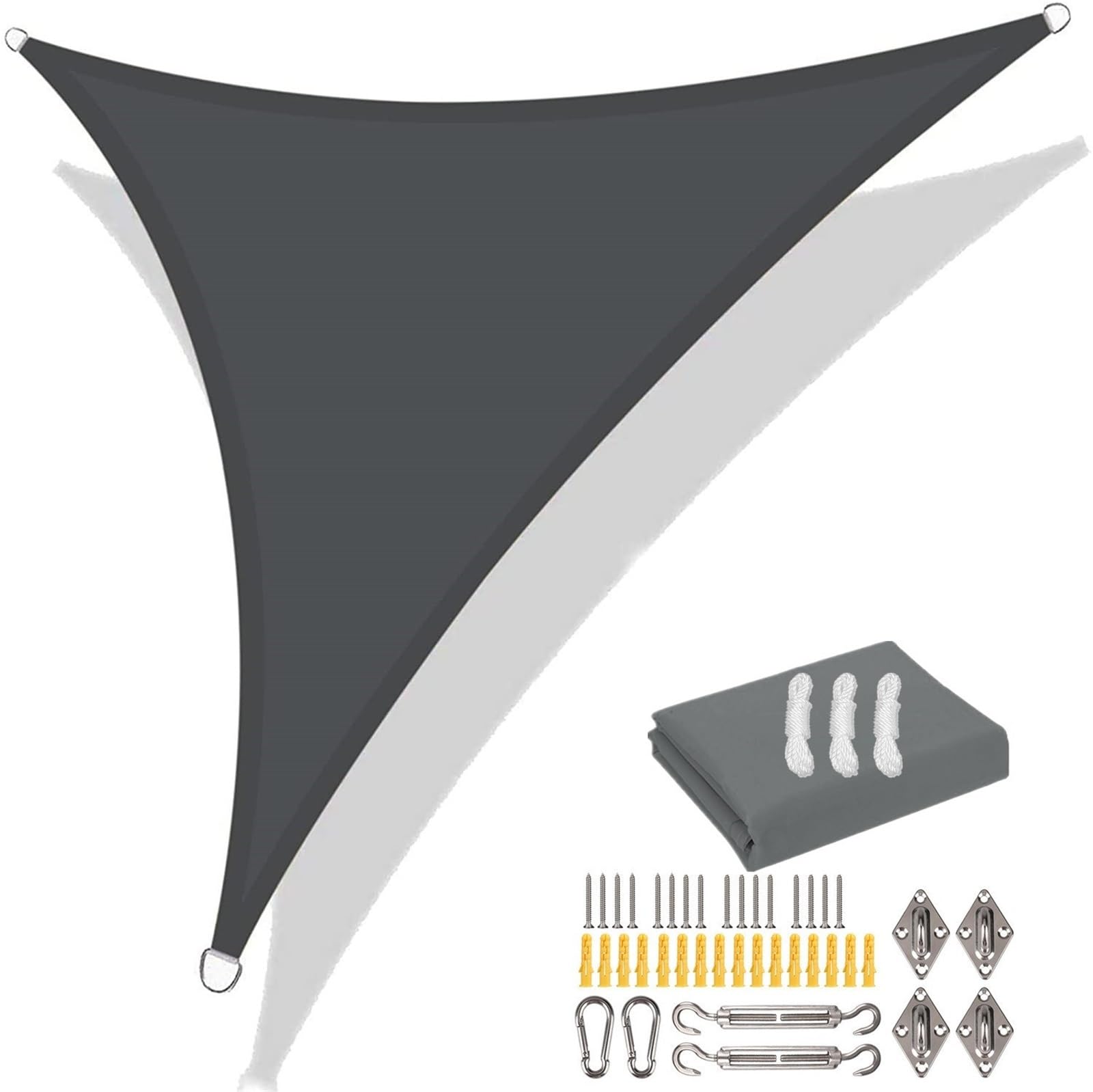 Lot de 2 pare-soleil triangulaires Sa – Auvent d'extérieur résistant aux intempéries avec cordes de fixation pour camping et voyage – Respirant, protection UV, gris foncé, 360 x 360 x 360 cm