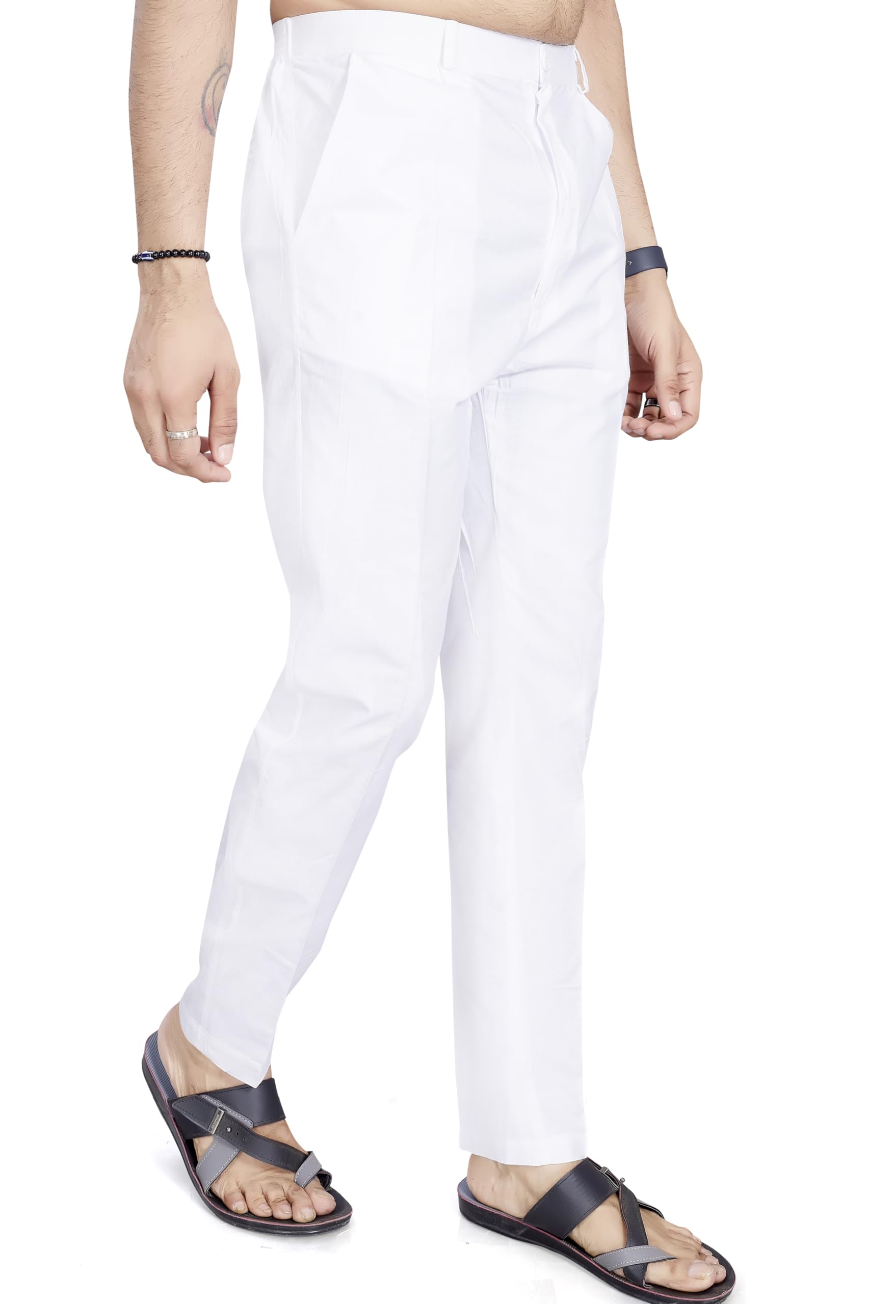 Divisive Men's Cotton Stitched Slim Fit Pyjama/Pant (Dpt26_M_White)