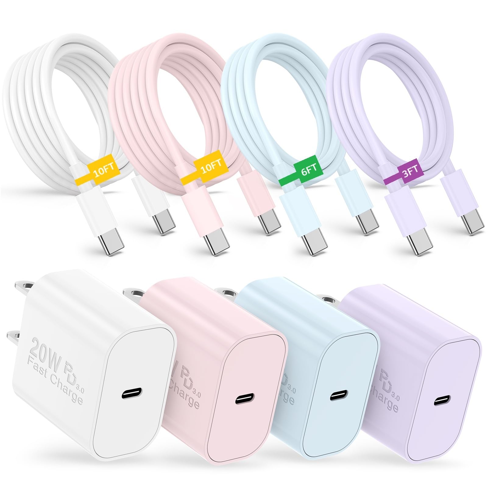 iPhone 18 Pro 17 16 15 Fast Charger Block and 10ft USB C to C Cable Cord Long for Apple iPhone 18 Pro/Duo/17 Air/16 Pro Max/15 Plus/iPad Mini/Samsung,Type C Wall Charging Power Adapter Plug Cube Brick