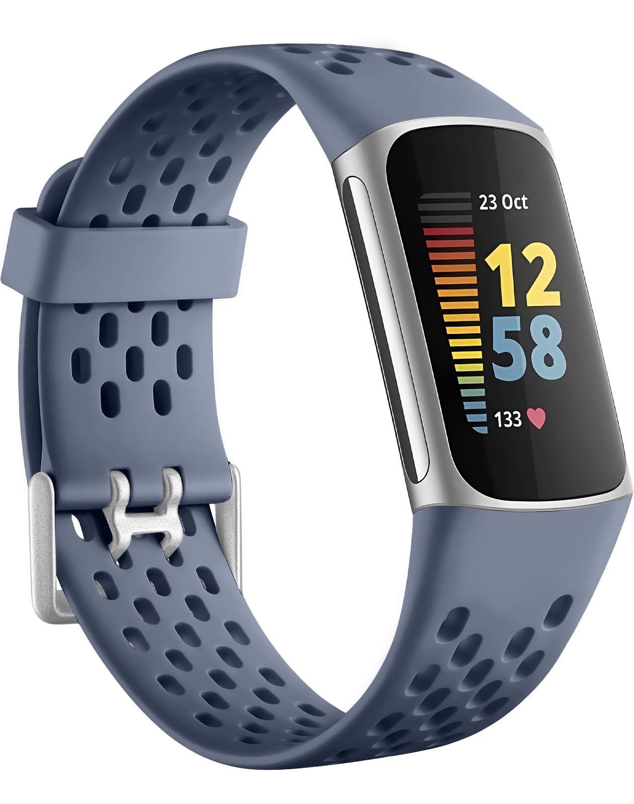 Getino Compatible with Fitbit Charge 5 Bands/Charge 6 Bands for Women Men, Breathable Replacement Sport Strap Adjustable Wristbands for Fitbit Charge 5/ Charge 6 Advanced Fitness Tracker, Blue Grey