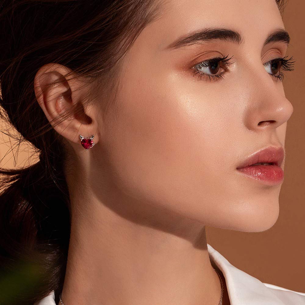 Orecchini Orecchini a cerchio Moda Argento sterling 925 Angelo e diavolo Orecchini a cuore rosa CZ donna Gioielli argento sterling Accessori moda