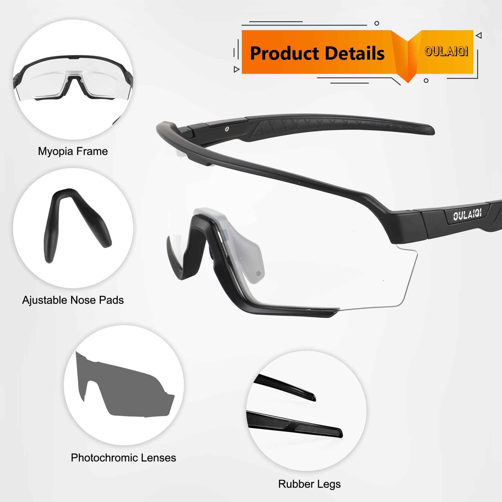 OULAIQI Fotochromowe okulary rowerowe dla mężczyzn i kobiet, rower górski, okulary przeciwsłoneczne, MTB, jazda na rowerze, sportowe okulary przeciwsłoneczne