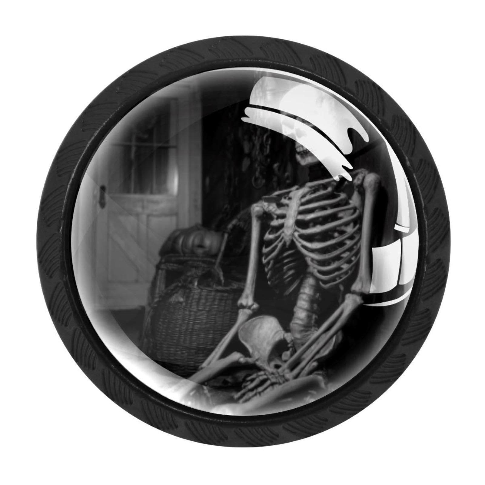CHENZZZZ 4 Pieces Halloween Skeleton (9) Drawer Knobs, 35mm Black Cabinet Knobs, Drawer Pulls and Knobs, Dresser Drawer Knobs, Cabinet Hardware Kitchen Cabinet Knobs