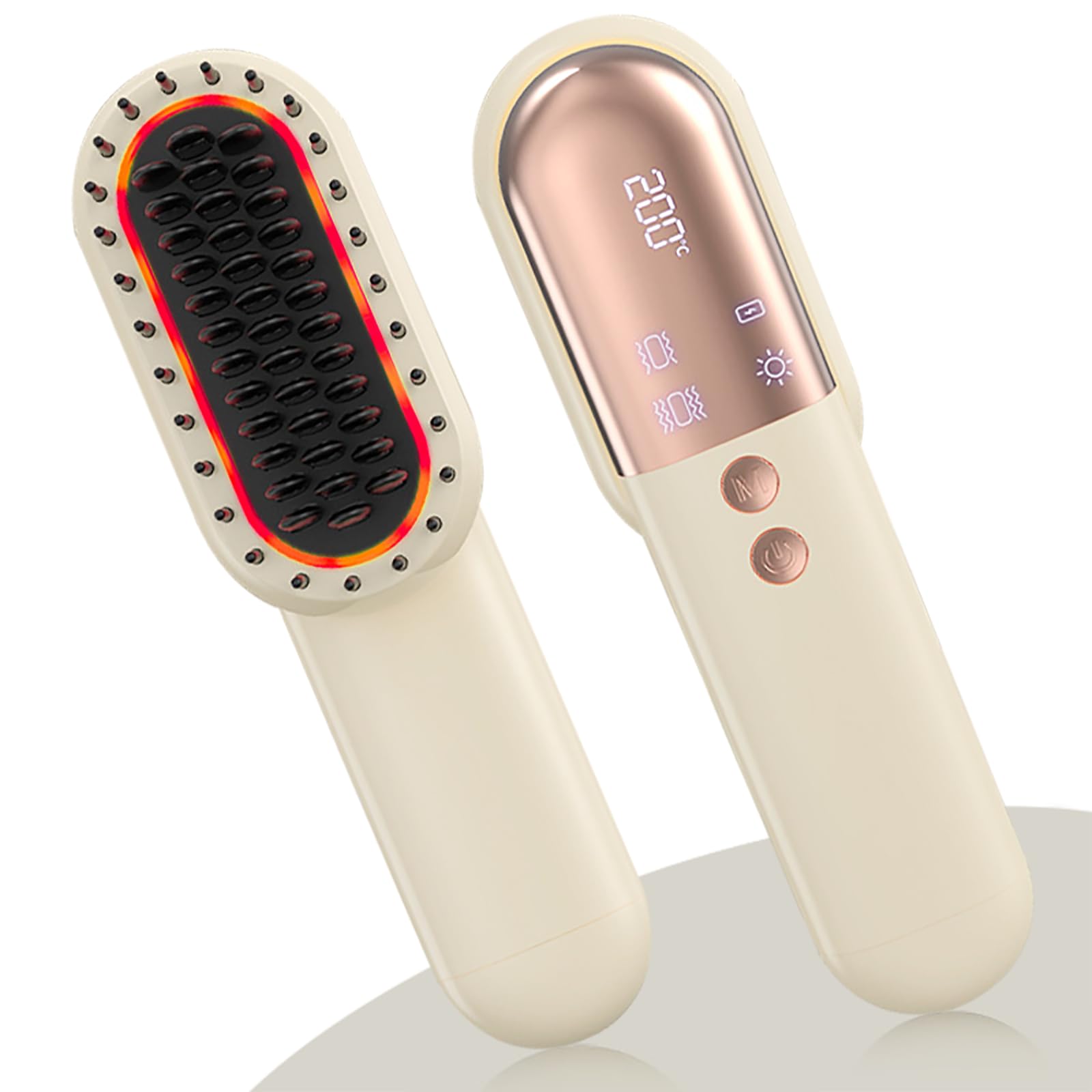 Cordless Hair Straightener Brush Minor Hair Straightening Brush Portable Travel Tool LCD Display Rechargeable Lightweight Anti-Scald Heated Styling