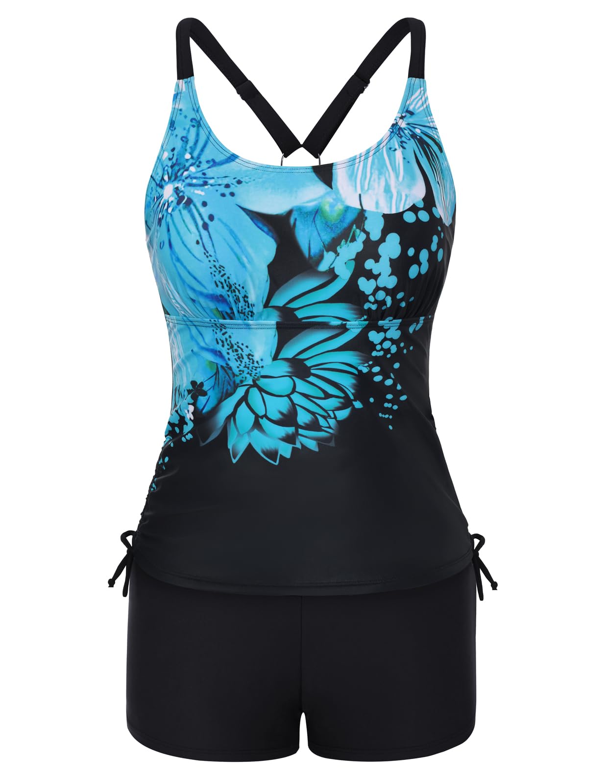 JASAMBAC Tankini Damen Zweiteiliger Badeanzug Bauchweg Tankini Oberteil Und High Waist Badeshorts Komfortabel Bademode Mit Verstellbare Schultergurte Sportlich Strandmode