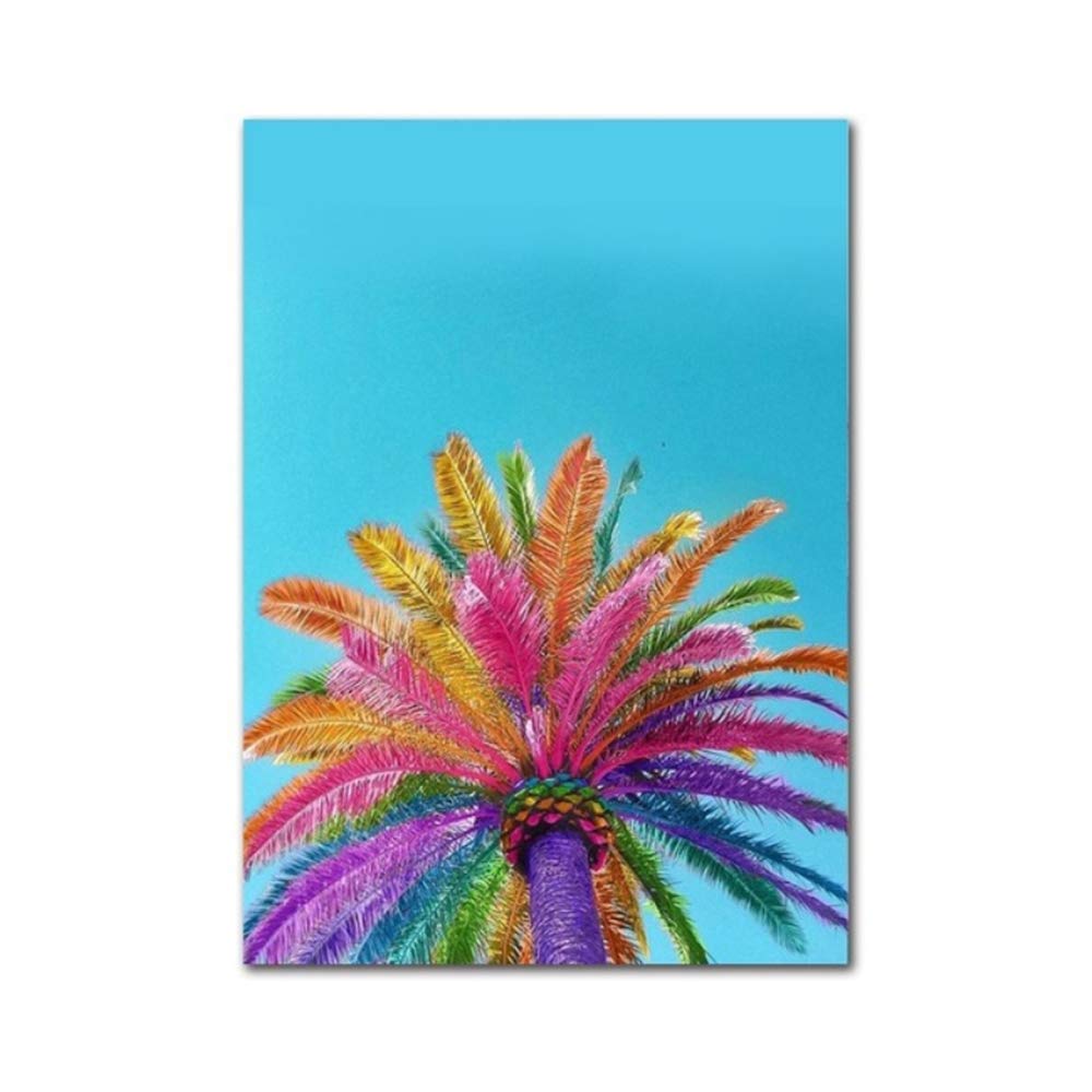 Pintura de Lienzo Rainbow Watercolour Plantas Plantas Carteles e Impresiones Modern Wall Art Picture Paisaje nórdico Enmarcado Decoración para el hogar 60x80cm con Marco