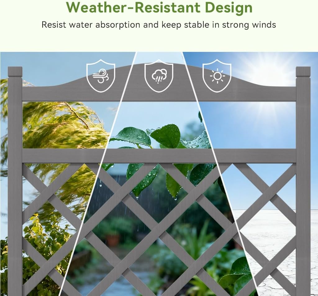 COMHOMA 2 Pack Raised Garden Bed with Trellis and Wheels,48Inch Elevated Planter Box with Drainage Holes,Lattice Privacy Screen for Climbing Plants Vegetables,Outdoor for Patio Balcony Yard,Gray
